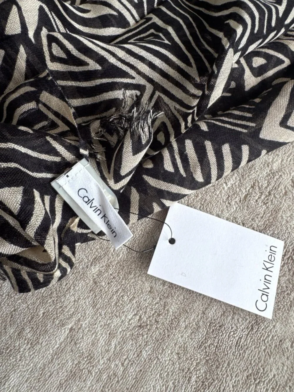 Calvin Klein Tribal Black and Cream Scarf New with Tags Boho